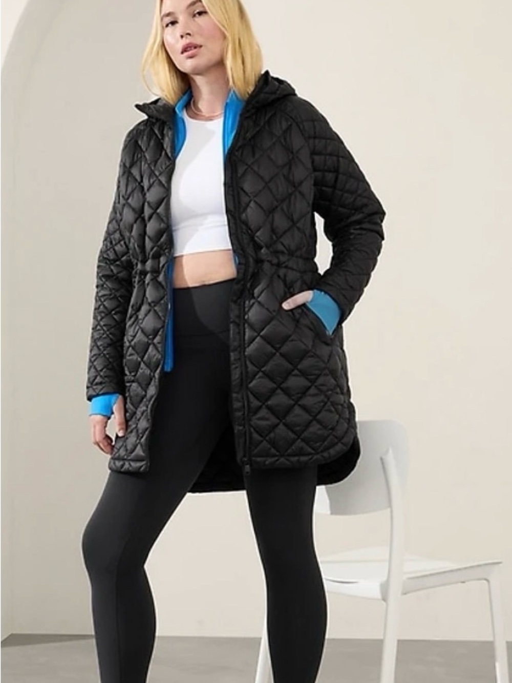 Athleta Black whisper featherless Long Puffer Coat